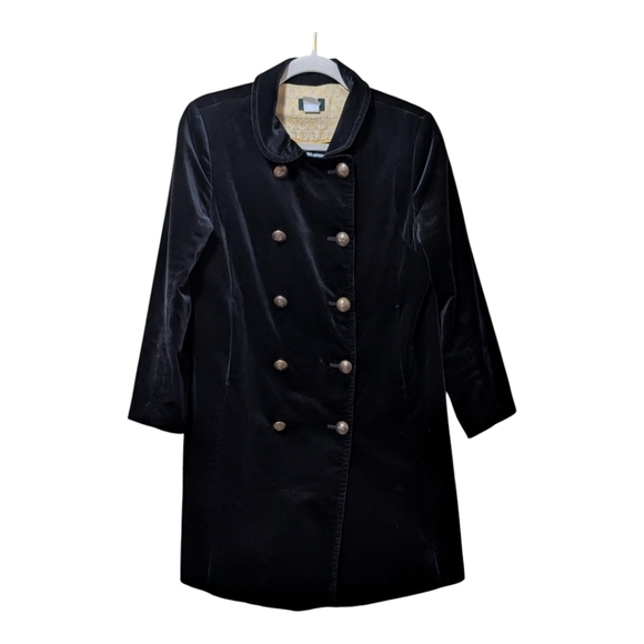 J. Crew black velvet double breasted trench coat blazer size 8 long-line velour - Picture 1 of 9